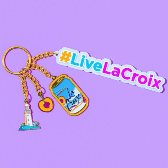 New! LaCroix Beach Plum Enamel Keychain with Charms - Picture 2 of 3
